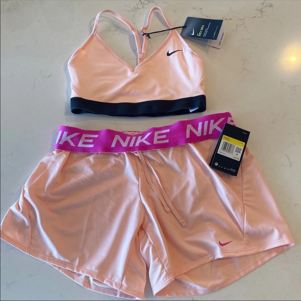 NWT Nike shorts and Indy Bra in pink